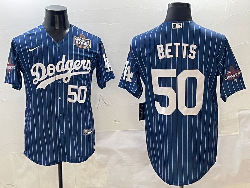 Men Los Angeles Dodgers 50 Betts Blue Stripe Game Nike 2025 MLB Jersey style 3